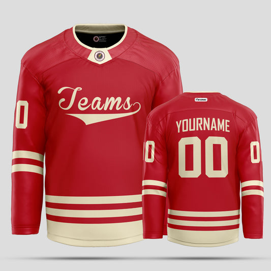 Custom Streetwear Red and Old Gold Hockey Jersey – Bold & Stylish Design