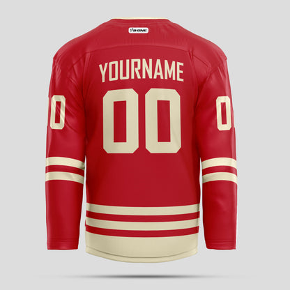 Custom Streetwear Red and Old Gold Hockey Jersey – Bold & Stylish Design