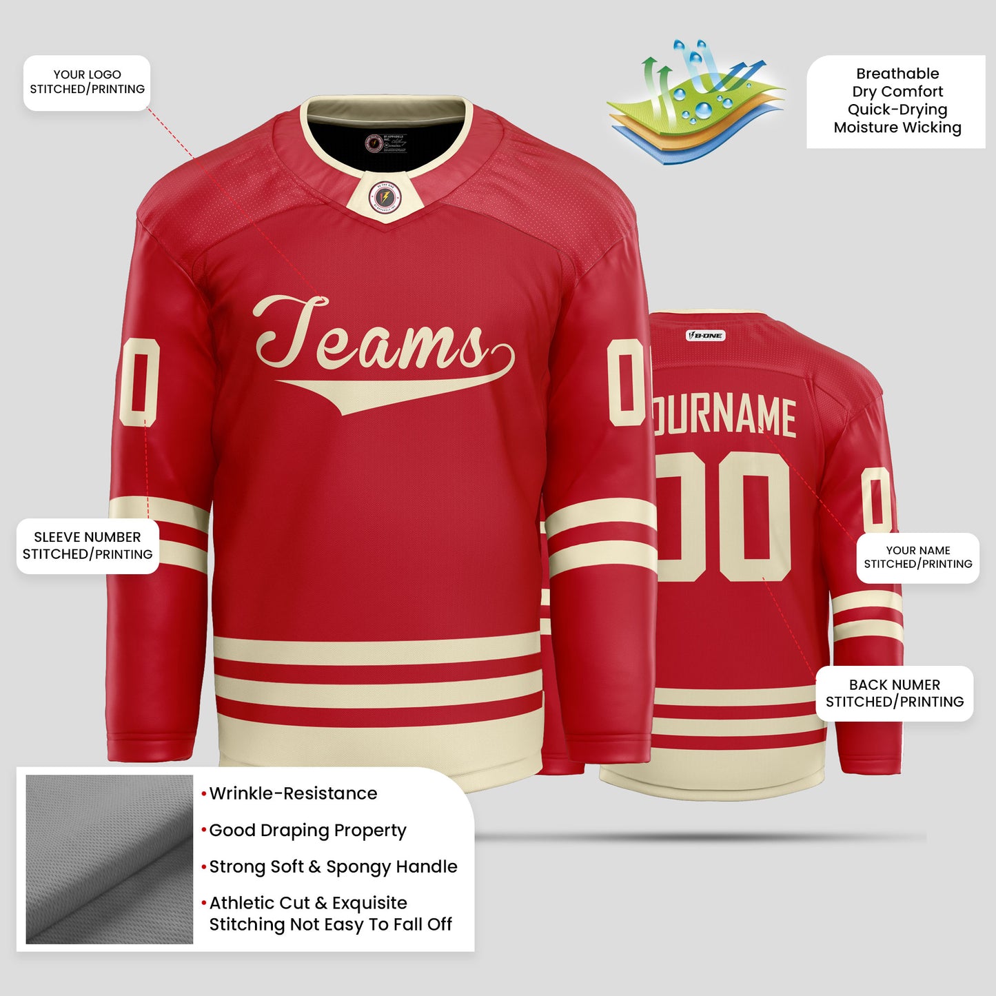 Custom Streetwear Red and Old Gold Hockey Jersey – Bold & Stylish Design