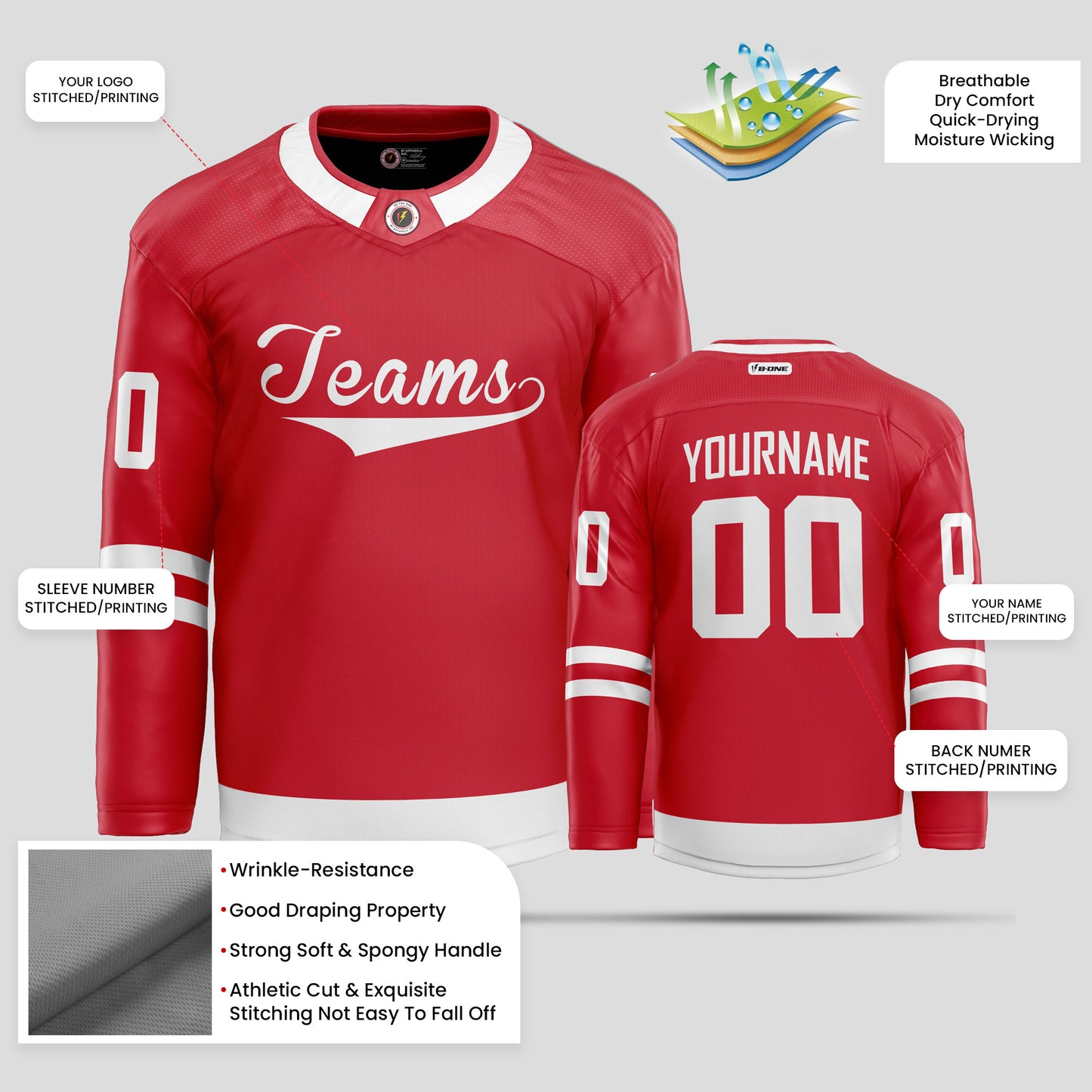 Custom Streetwear Red and White Ice Hockey Jersey – Trendy & Personalized