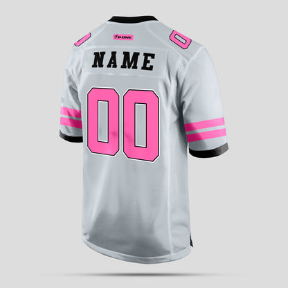 Custom Street Wear Silver and Pink Football Jersey – Trendy and Personalized Sports Apparel