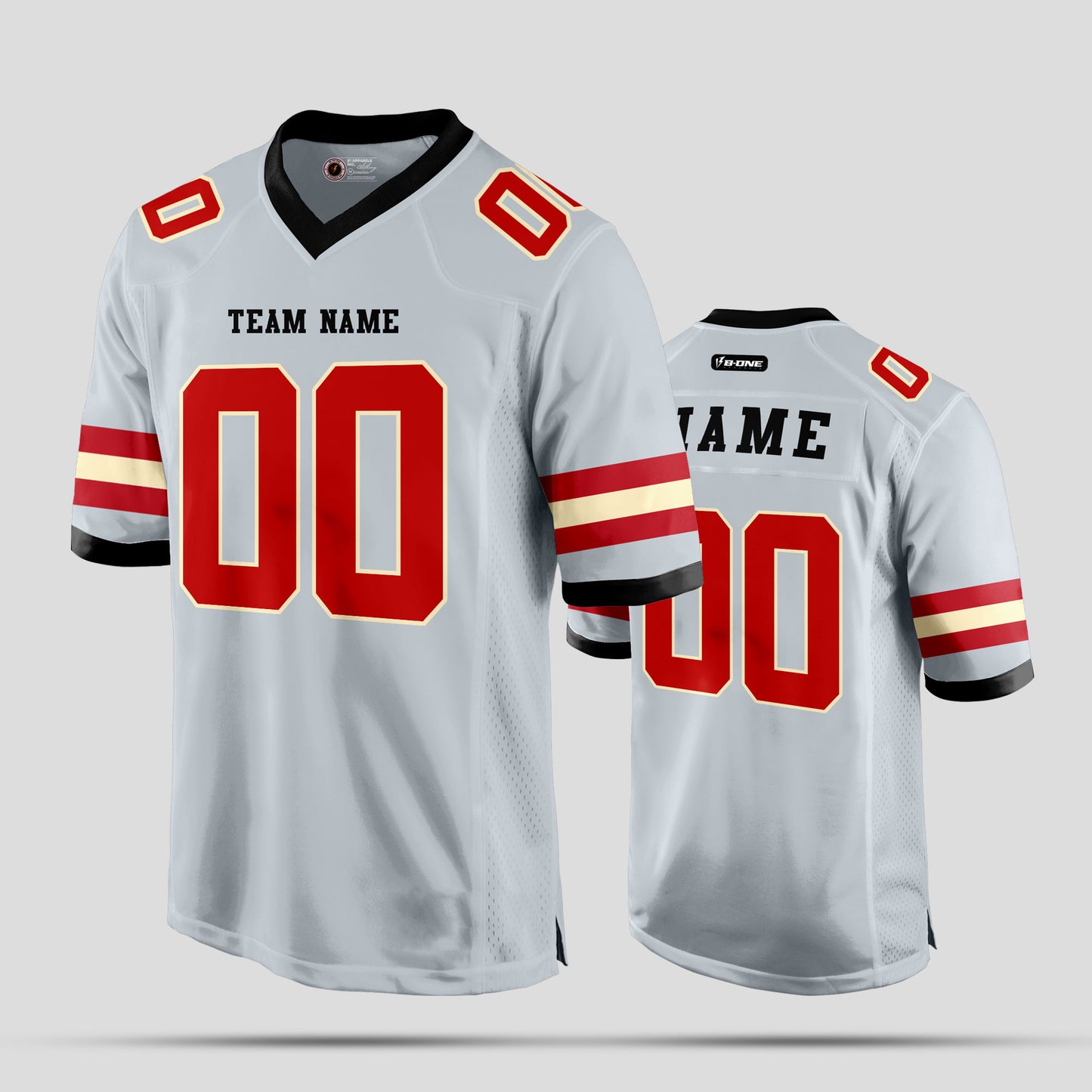 Custom Street Wear Silver and Red Football Jersey – Trendy Personalized Sportswear