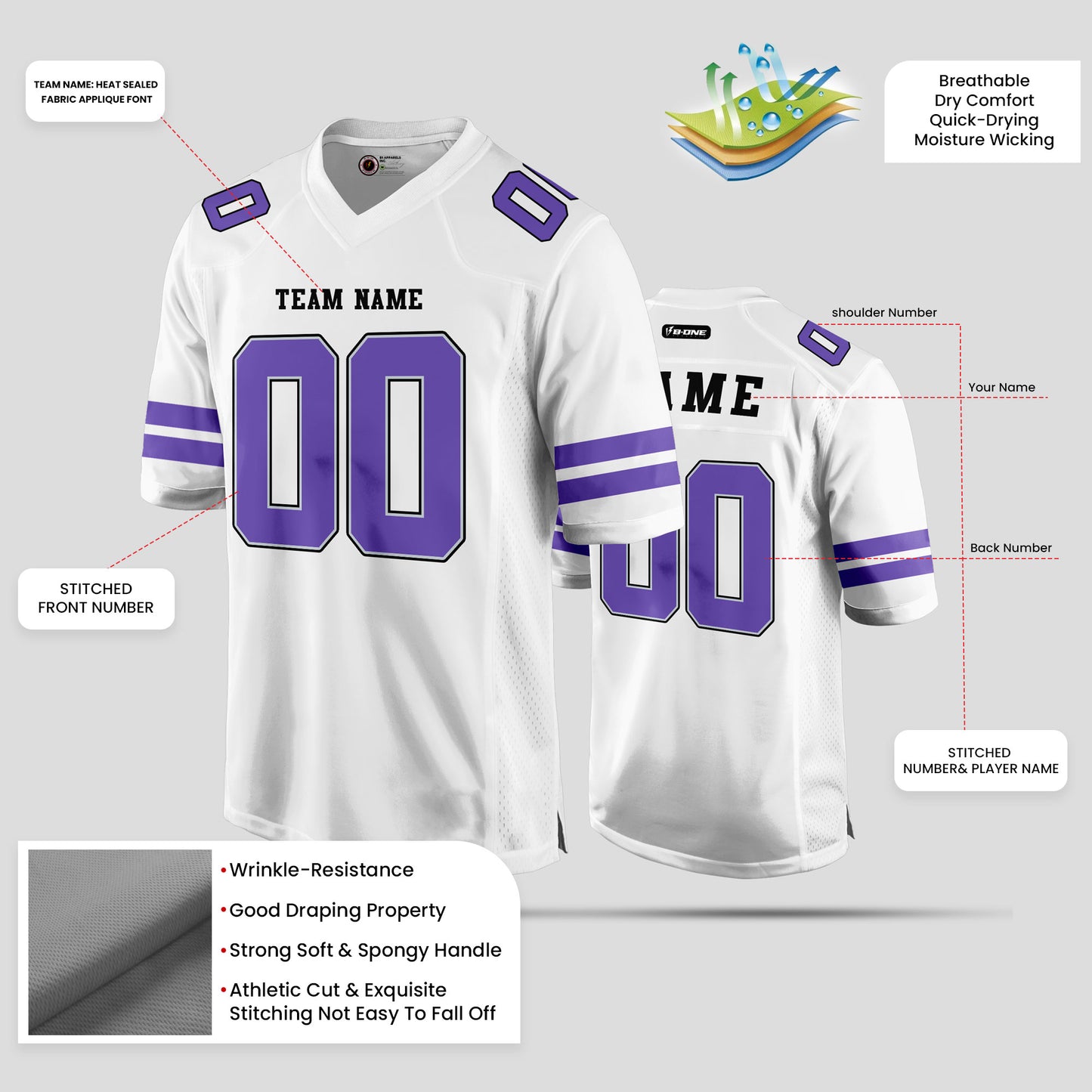 Custom Street Wear White and Purple Football Jersey – Stylish & Durable