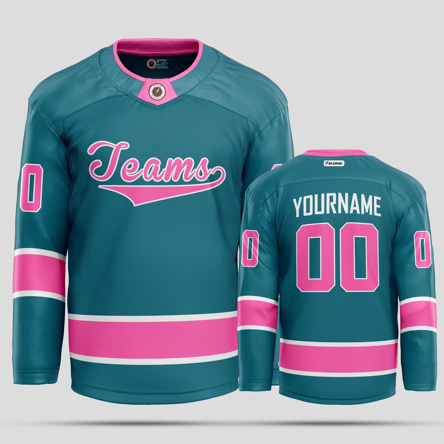 Custom Teal & Pink Authentic Hockey Jersey