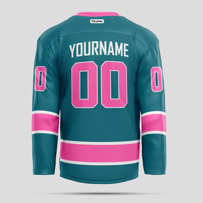 Custom Teal & Pink Authentic Hockey Jersey