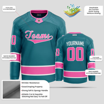 Custom Teal & Pink Authentic Hockey Jersey