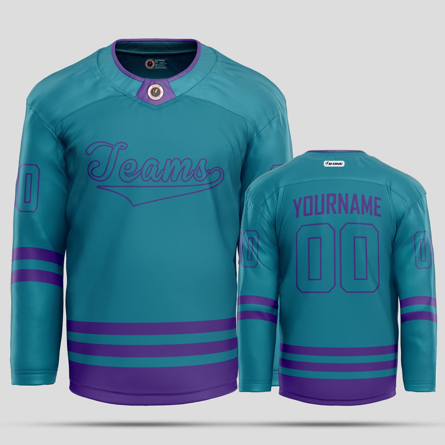 Custom Teal & Purple Authentic Hockey Jersey