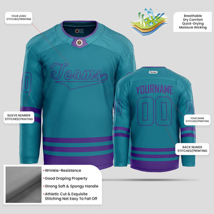 Custom Teal & Purple Authentic Hockey Jersey