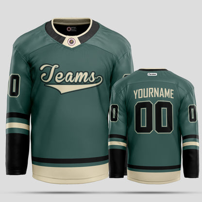 Custom Team Club Black, Gold, & Green Hockey Jersey with OLG Personalization