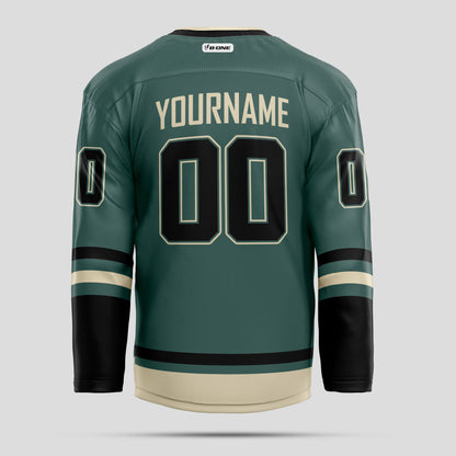 Custom Team Club Black, Gold, & Green Hockey Jersey with OLG Personalization