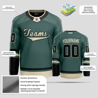 Custom Team Club Black, Gold, & Green Hockey Jersey with OLG Personalization