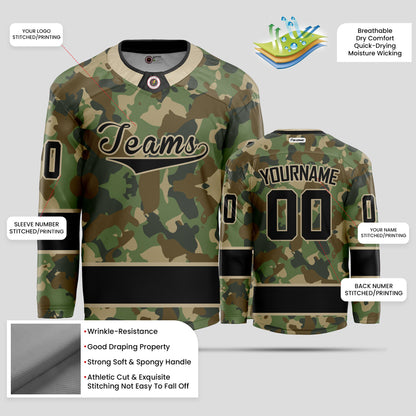 Custom Team Club Black Camo Hockey Jersey - Personalized & Elite