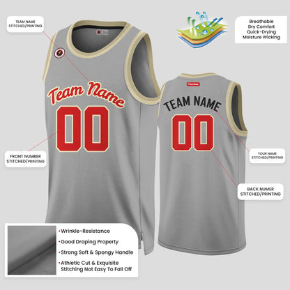 Custom Team Club Gray, Red, and Black Authentic Rib Knit Basketball Jersey