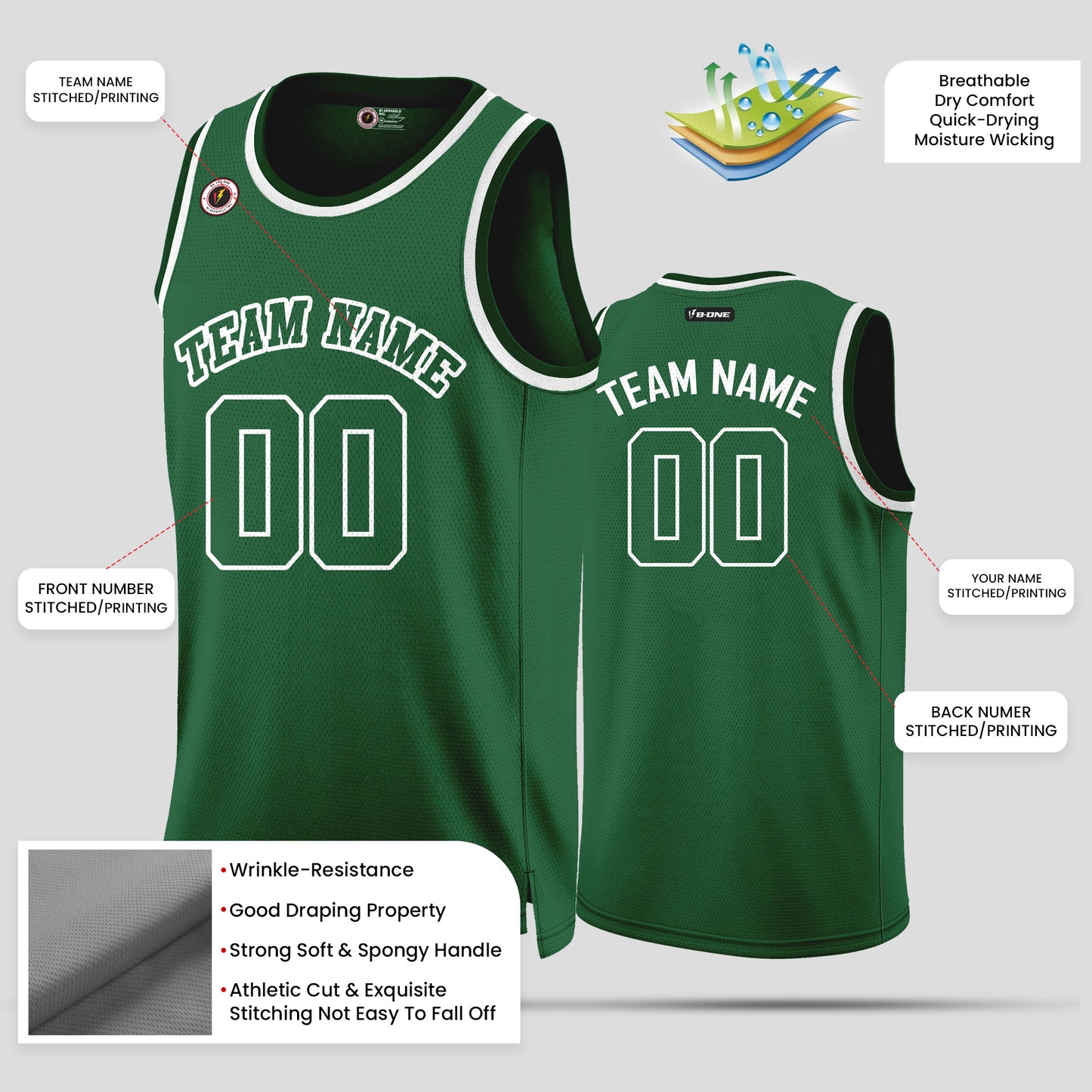 Custom Green and White Basketball Jerseys – Club Team Name Uniforms