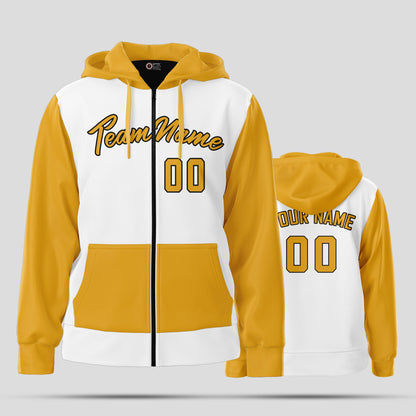 Custom Team Club Name White and Yellow Pullover Sweatshirts Hoodie