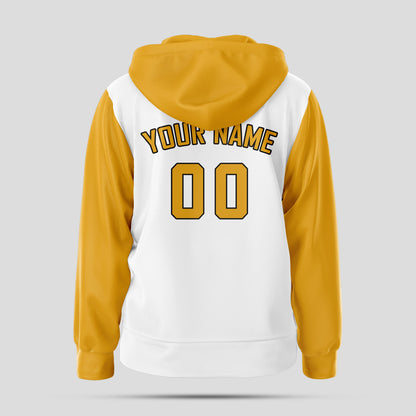 Custom Team Club Name White and Yellow Pullover Sweatshirts Hoodie