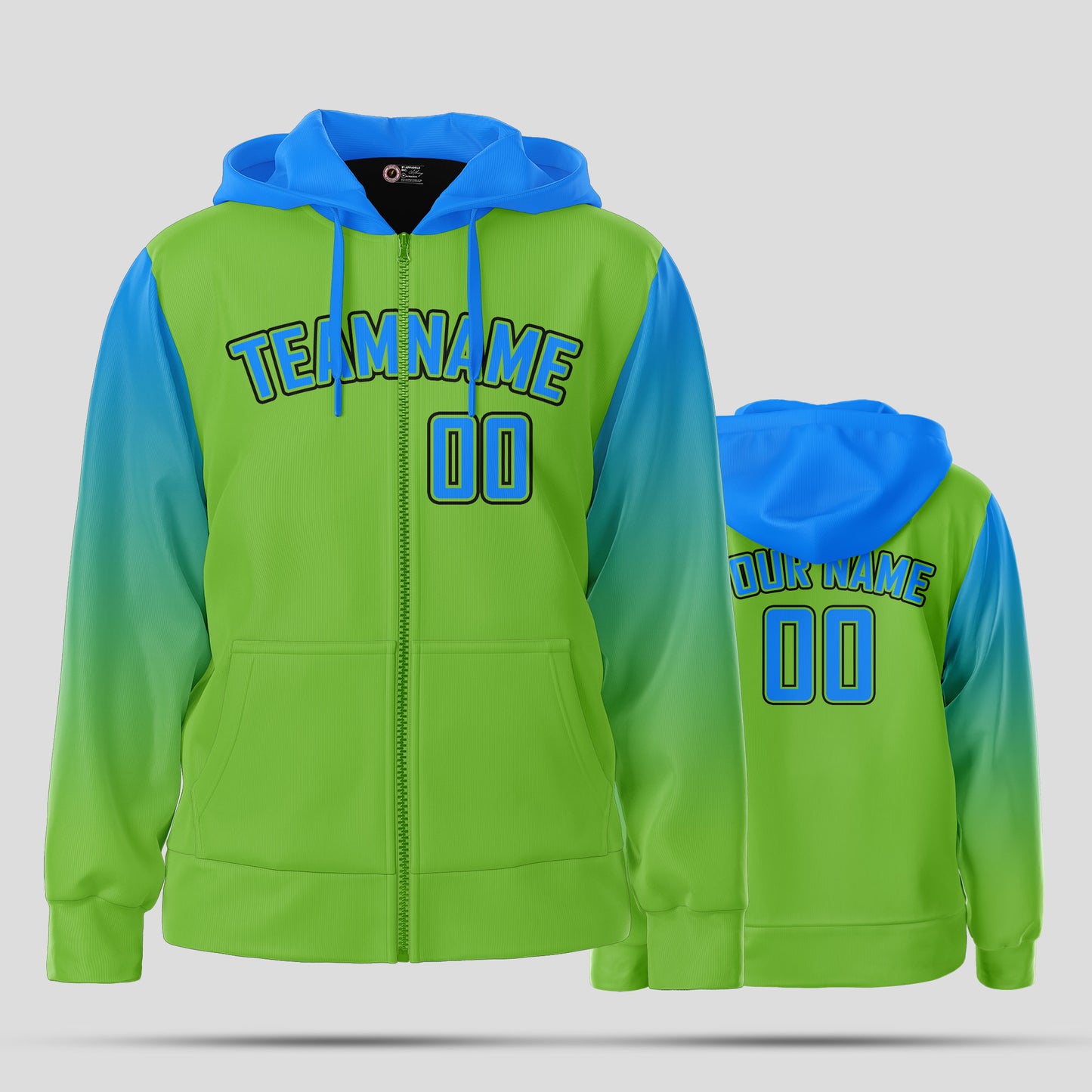 Custom Team Club Neon Green and Blue Pullover Hoodie Sweatshirt