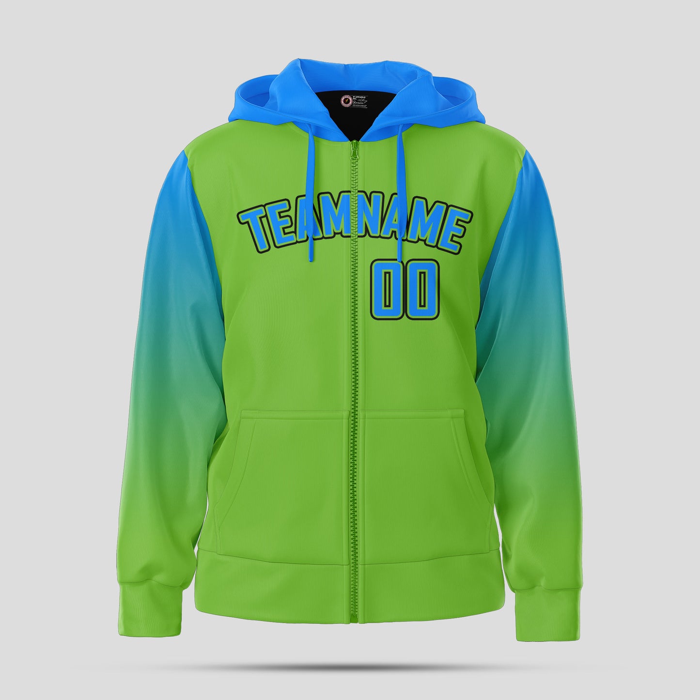 Custom Team Club Neon Green and Blue Pullover Hoodie Sweatshirt