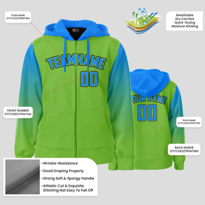 Custom Team Club Neon Green and Blue Pullover Hoodie Sweatshirt