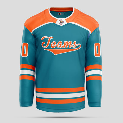 Custom Team Club Orange, White & Teal Hockey Jersey