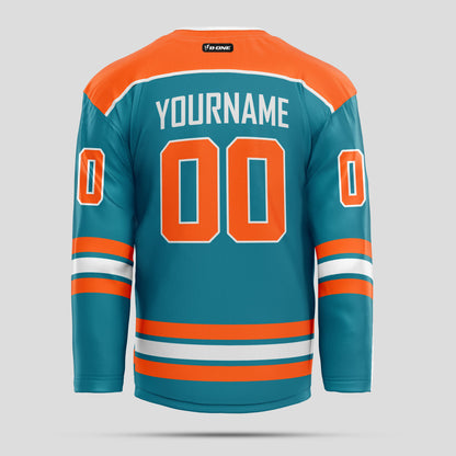 Custom Team Club Orange, White & Teal Hockey Jersey