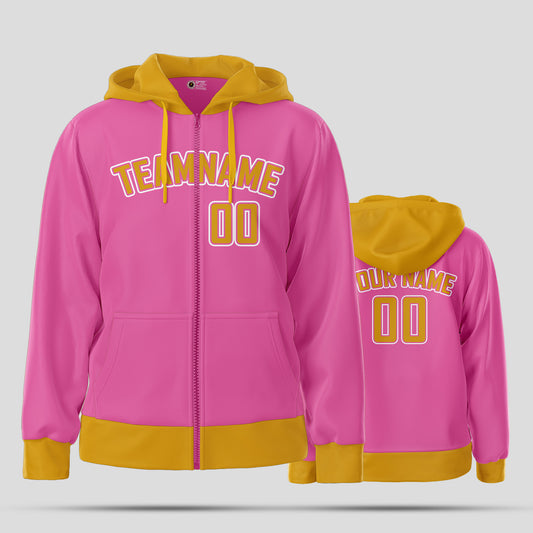 Custom Pink and Yellow Team Club Pullover Sweatshirts Hoodie