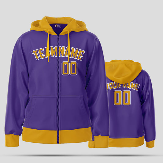 Custom Team Club Purple and Yellow Pullover Sweatshirts Hoodie