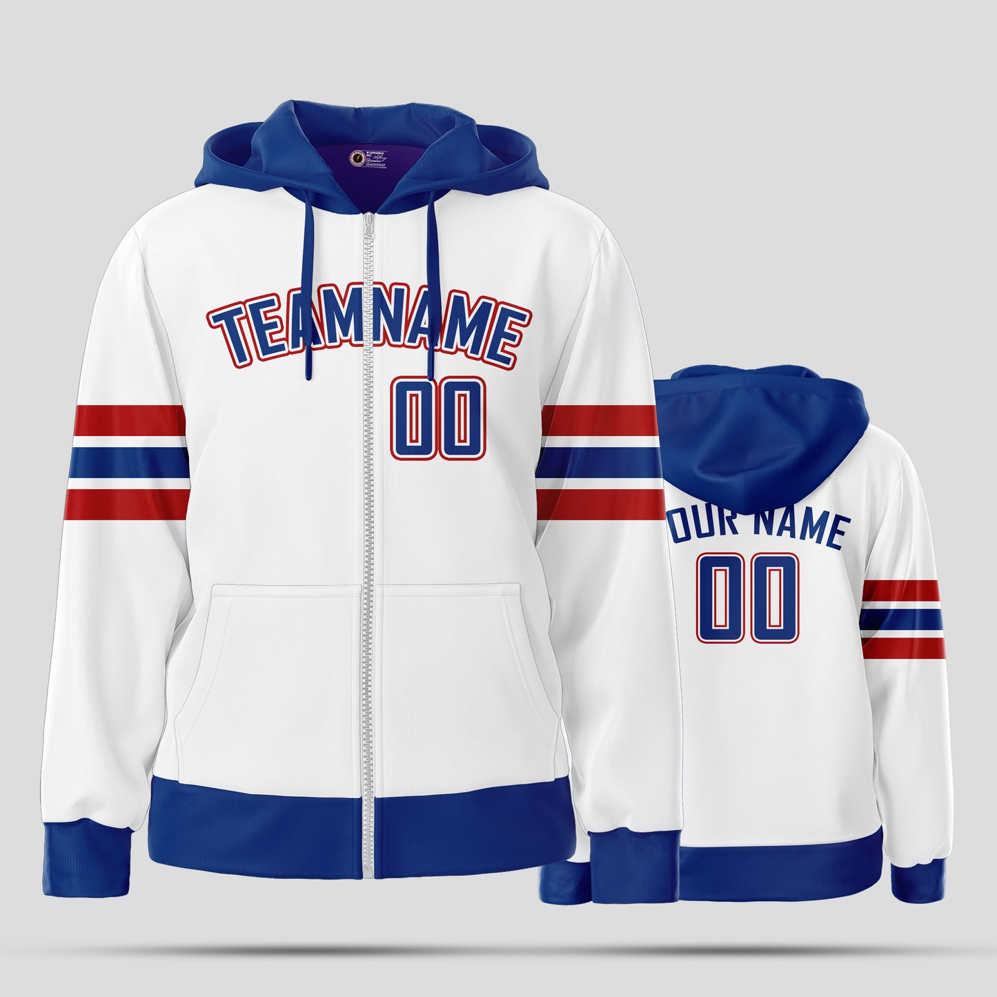 Custom Team Club White, Blue, and Red Pullover Sweatshirts Hoodie