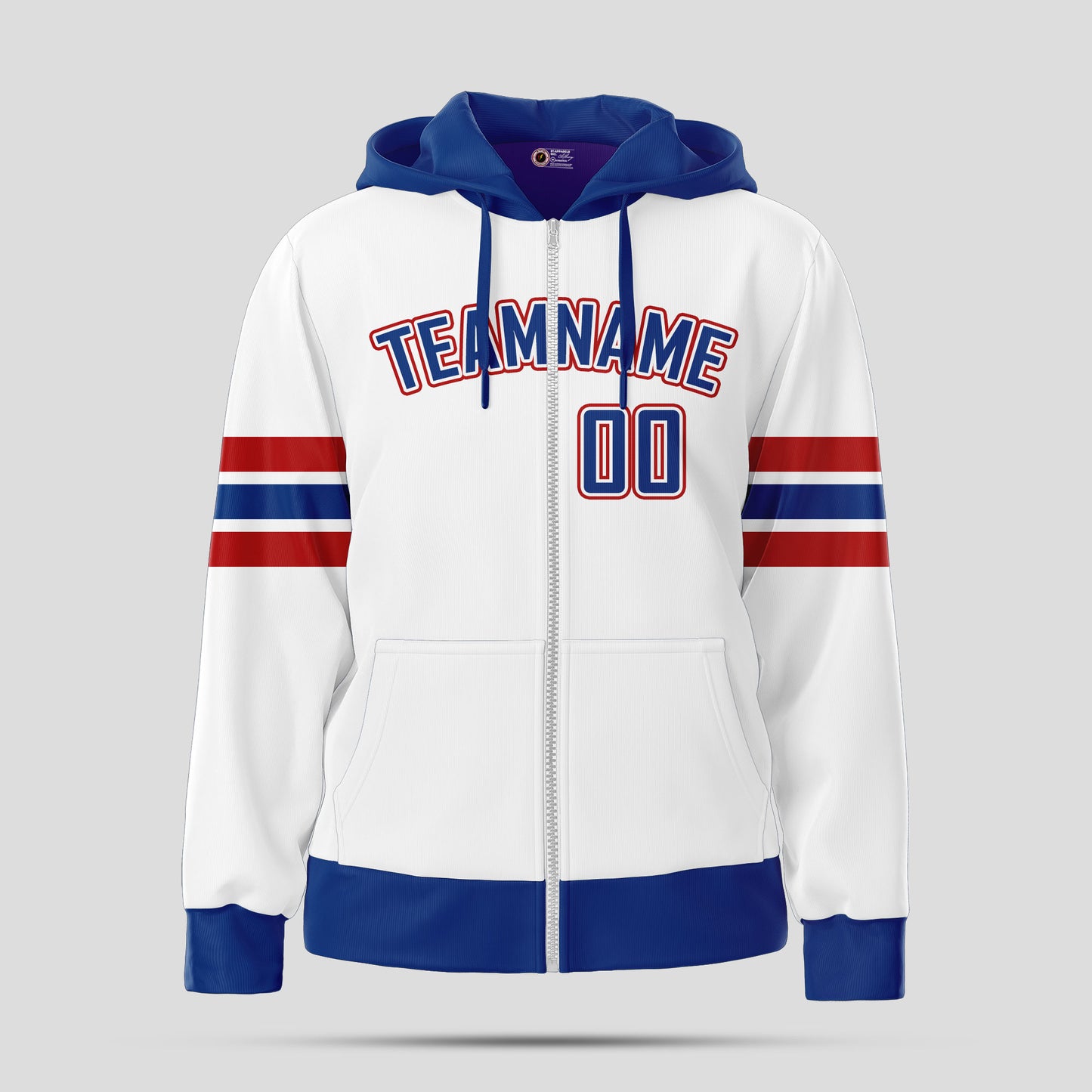 Custom Team Club White, Blue, and Red Pullover Sweatshirts Hoodie