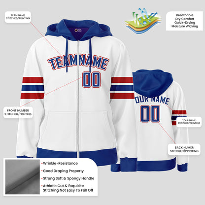 Custom Team Club White, Blue, and Red Pullover Sweatshirts Hoodie