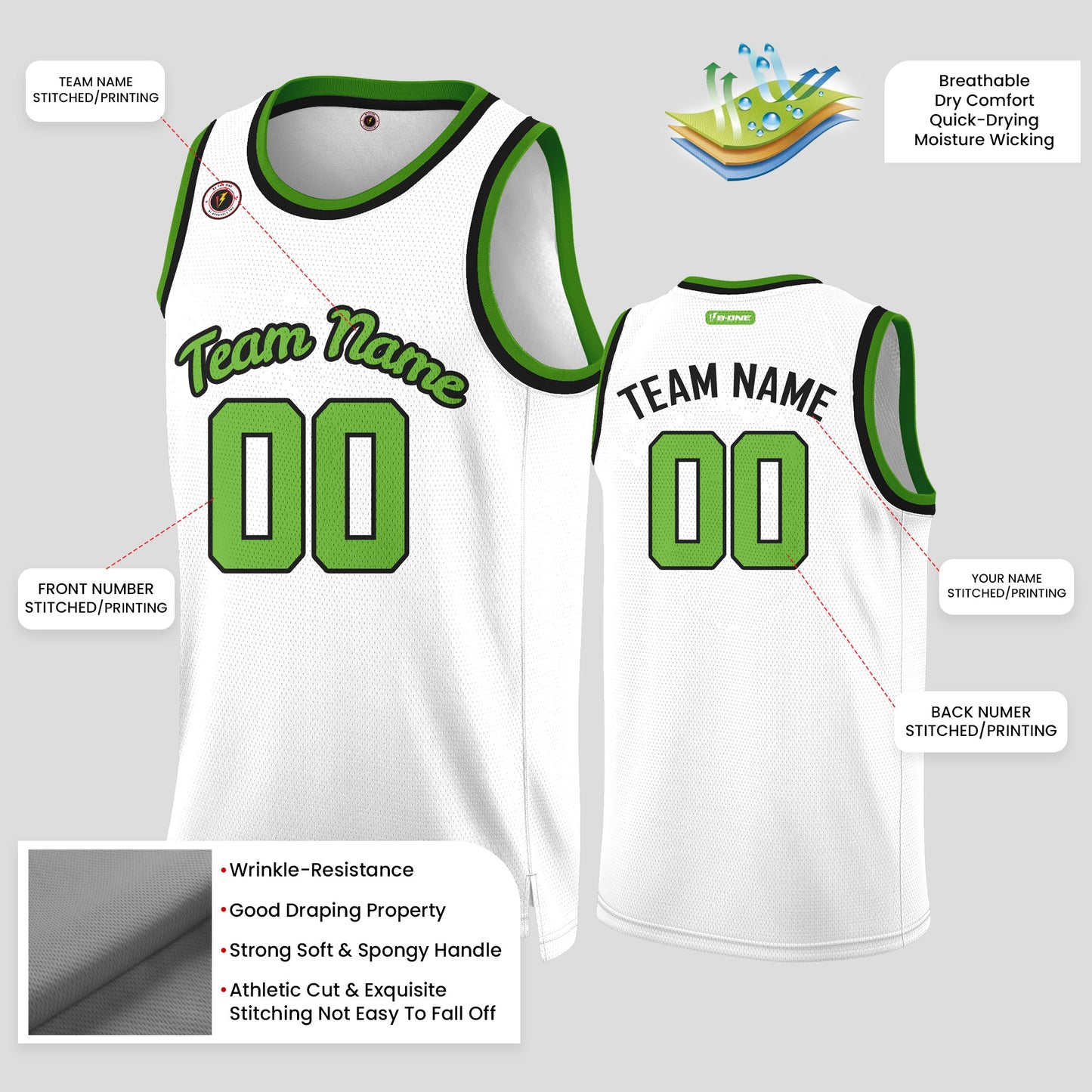 Custom Team Club White & Green Basketball Jerseys – Vibrant & Personalized