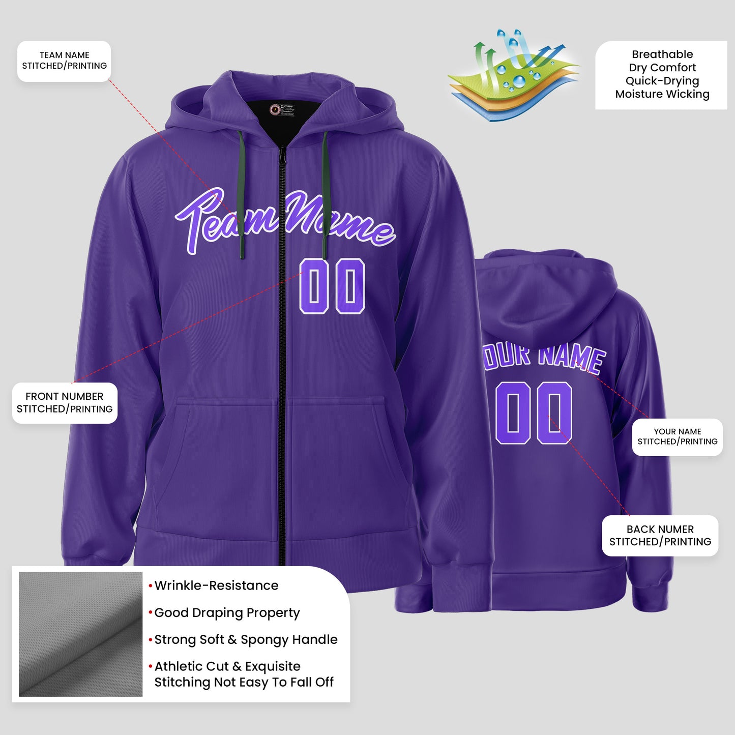 Custom Team Design Purple and Pink Pullover Sweatshirts Hoodie