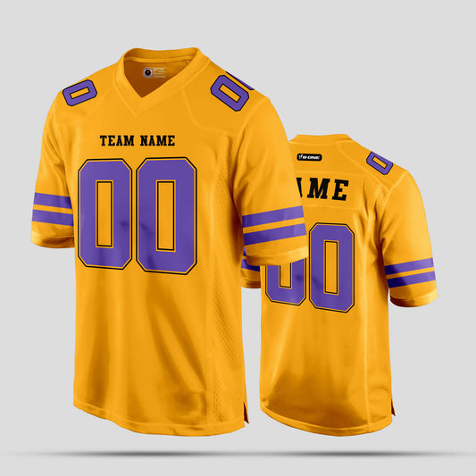 Custom Team Gold and Purple Mesh Football Jersey with Personalized Design