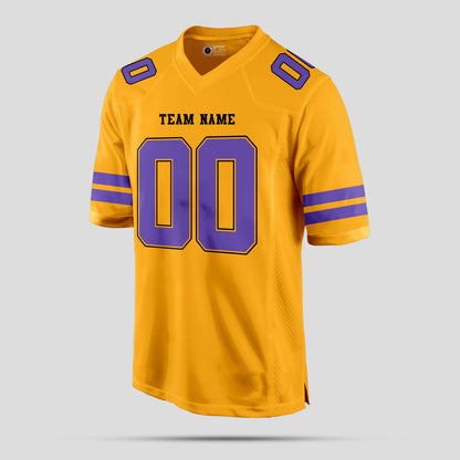 Custom Team Gold and Purple Mesh Football Jersey with Personalized Design