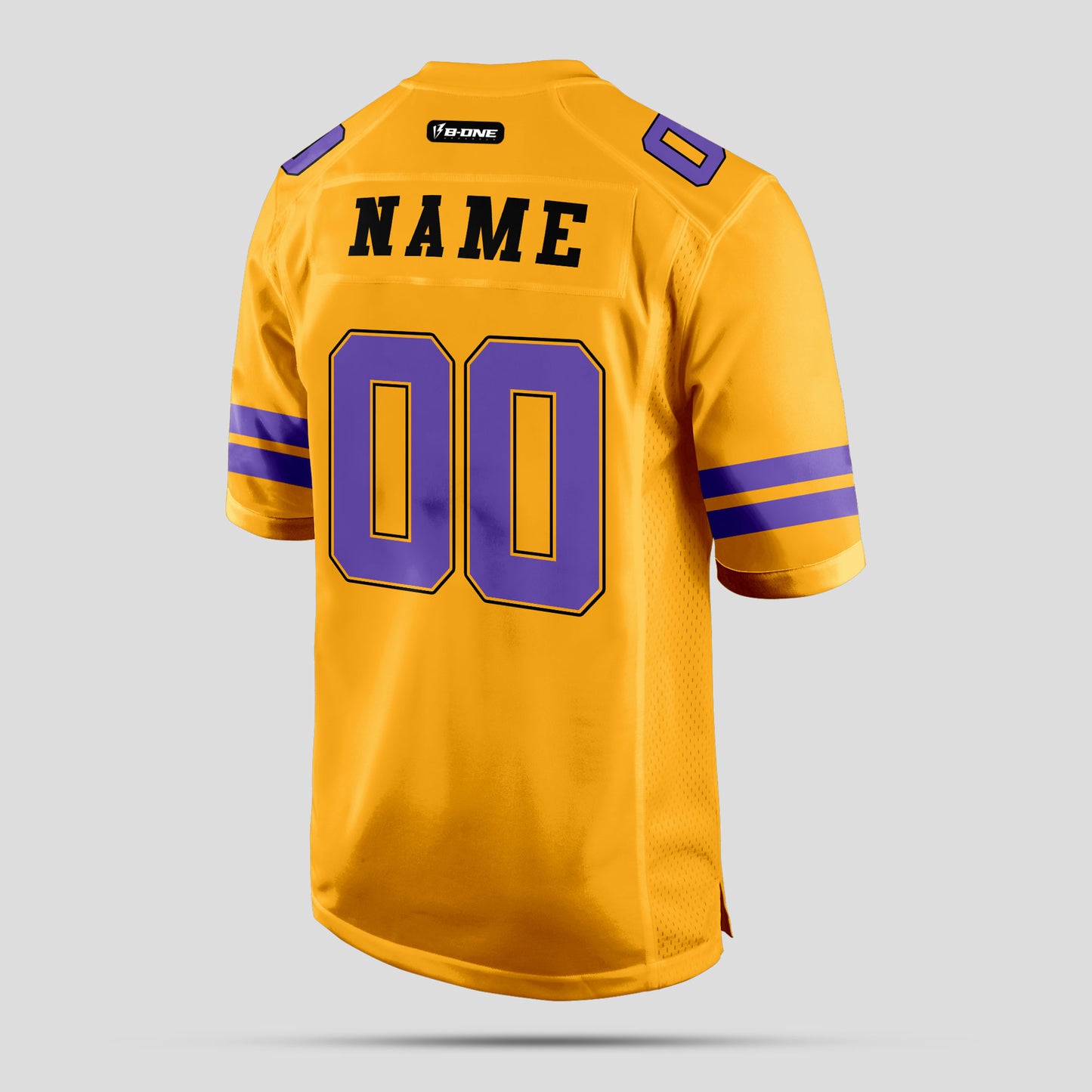 Custom Team Gold and Purple Mesh Football Jersey with Personalized Design