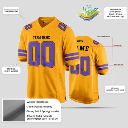 Custom Team Gold and Purple Mesh Football Jersey with Personalized Design