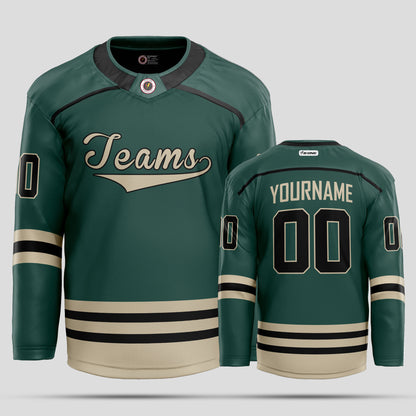 Custom Green, Black, & Gold Hockey Jersey with Team Name Personalization