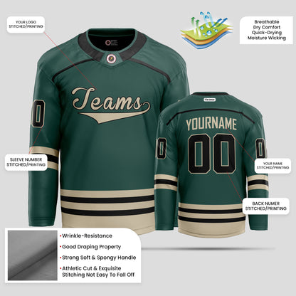 Custom Green, Black, & Gold Hockey Jersey with Team Name Personalization