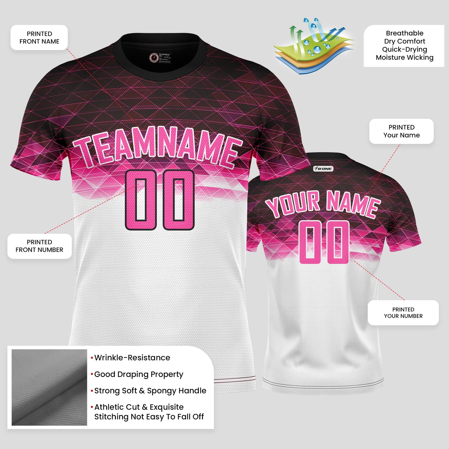 Custom White, Black & Pink Soccer Jerseys for High-Performance Testing