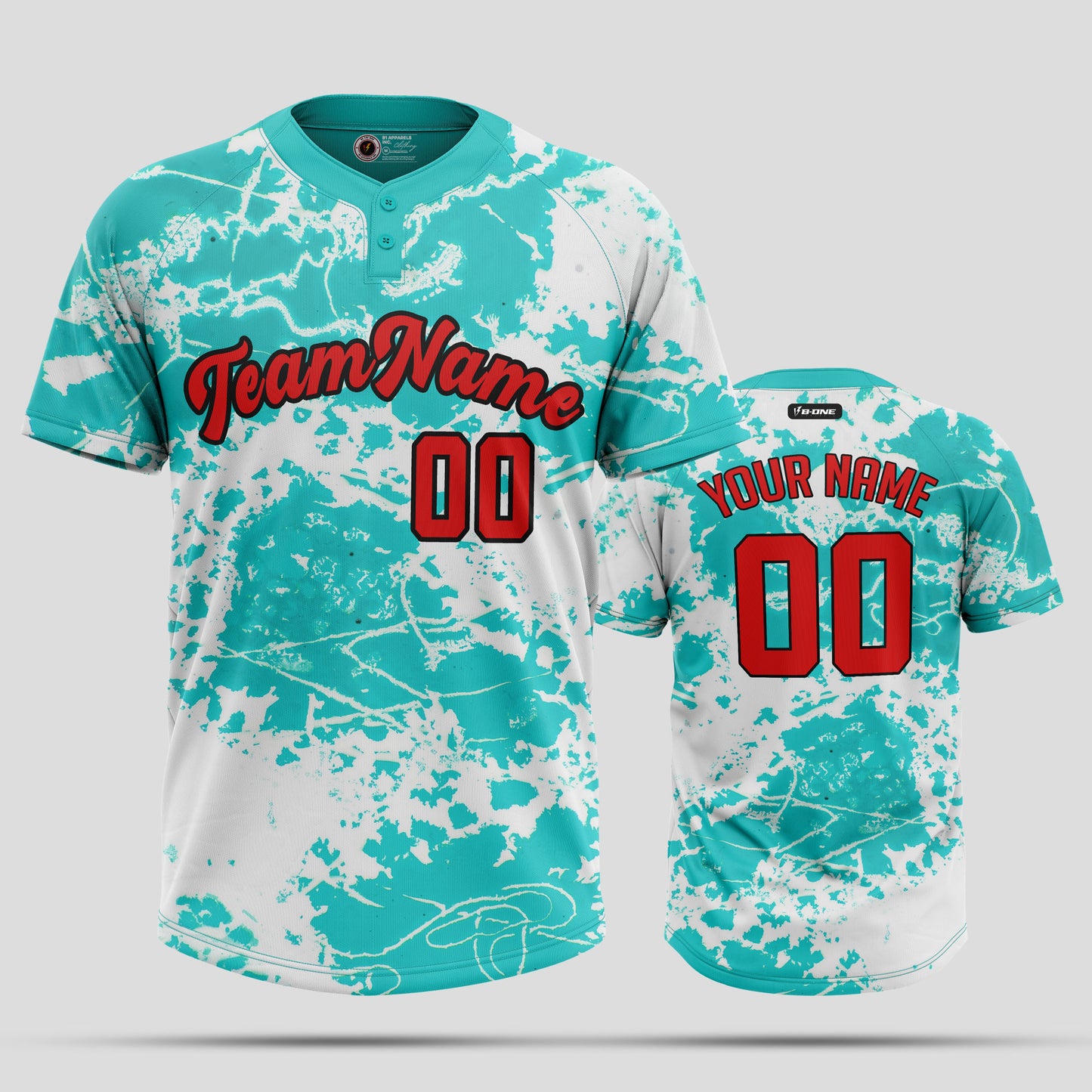 Custom Team Name 3D Pattern Blue Two-Button Baseball Jersey