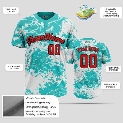 Custom Team Name 3D Pattern Blue Two-Button Baseball Jersey