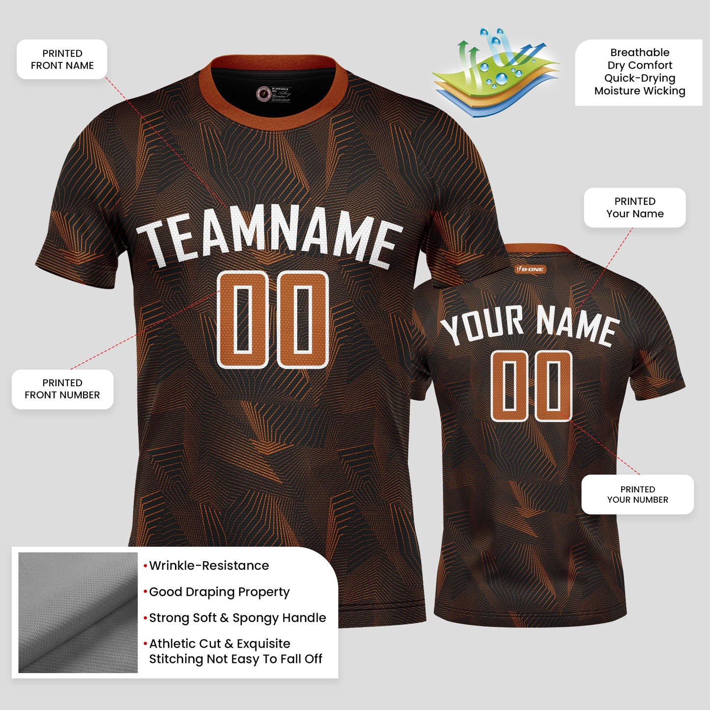 Custom Team Name Soccer Jerseys – Black, Brown, Grey & White Personalized Uniforms