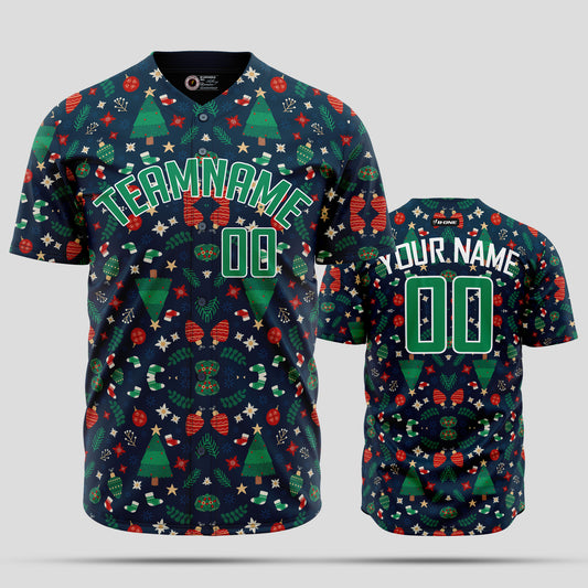 Custom Christmas-Themed 3D Authentic Baseball Jersey - Black & Green Team Name Design