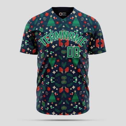 Custom Christmas-Themed 3D Authentic Baseball Jersey - Black & Green Team Name Design