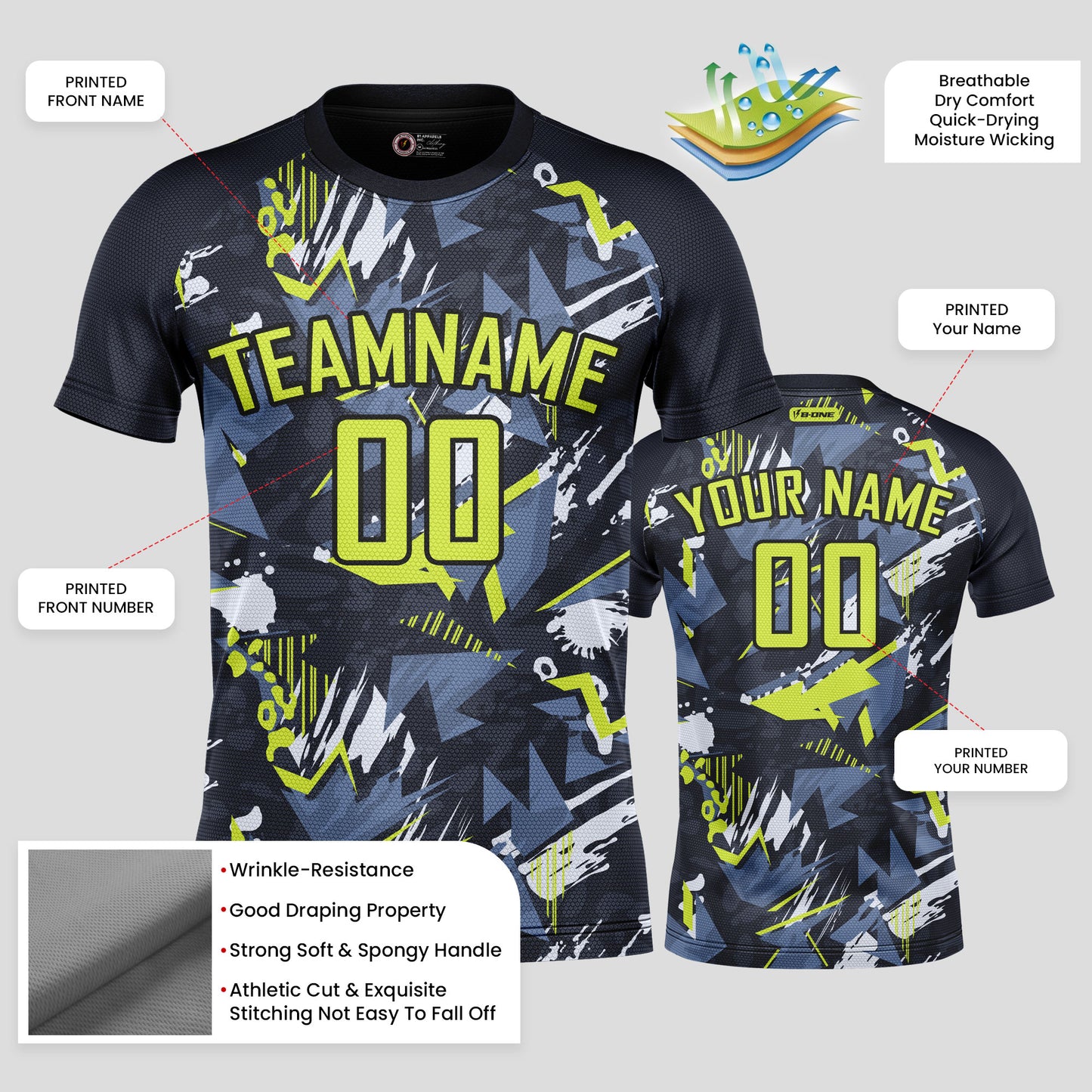 Custom Team Name Soccer Jerseys – Black & Green Pattern Personalized Uniforms