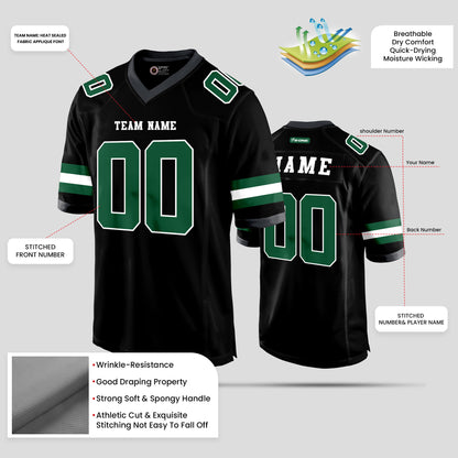 Custom Team Name Black, Green, and White Authentic Football Jersey – Premium Performance Gear