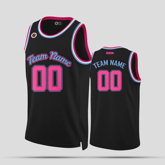 Custom Black and Light Pink Round Neck Rib Knit Basketball Jersey for Team Names