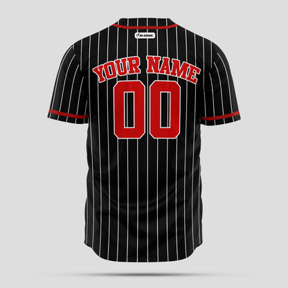 Custom Team Name Black Pinstripe and Red Authentic Baseball Jersey