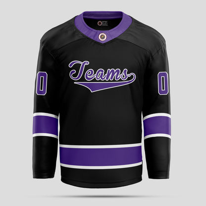 Custom Team Name Black and Purple Hockey Jersey