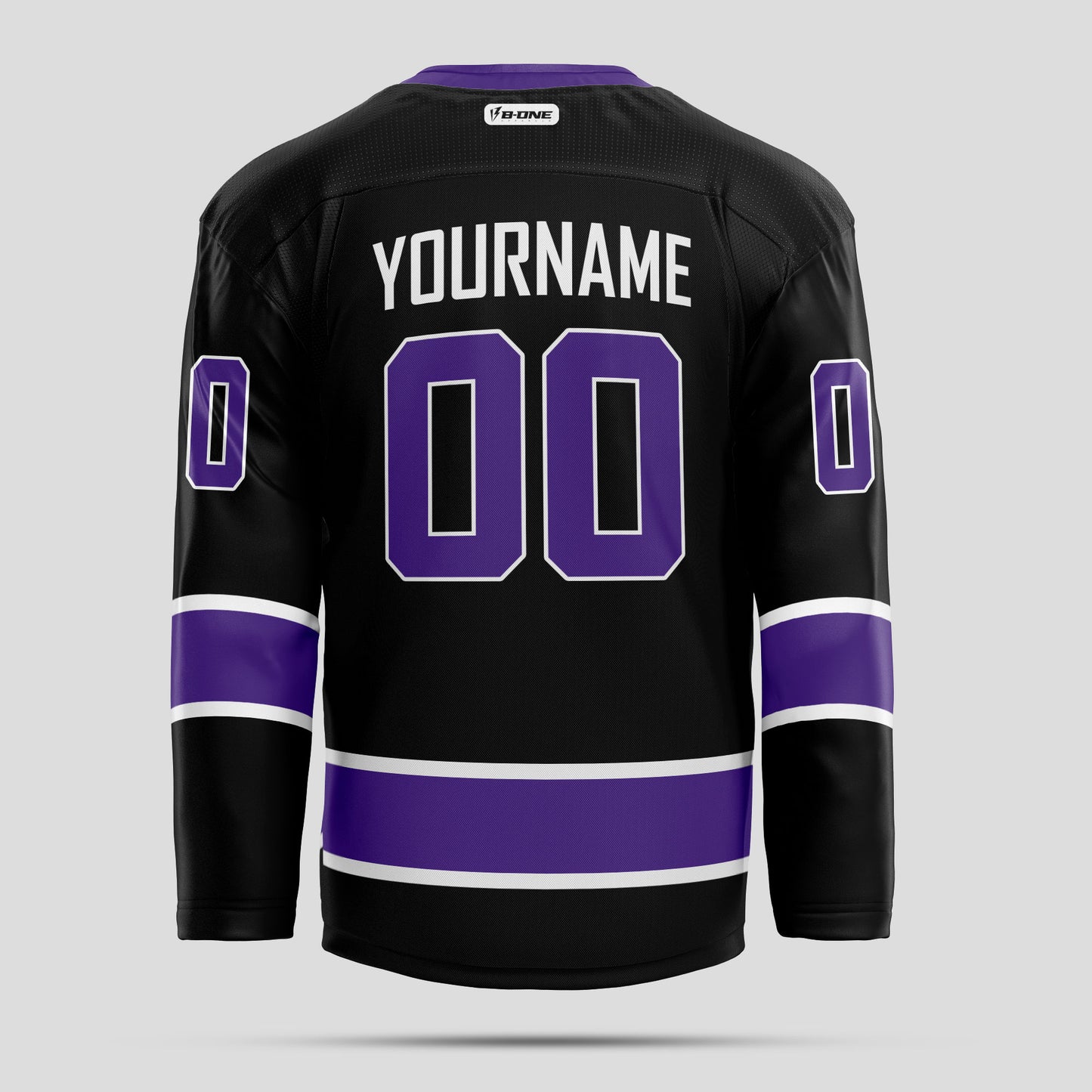 Custom Team Name Black and Purple Hockey Jersey